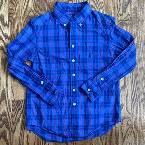 Red/blue plaid boys Ralph Lauren button down shirt, size 8. Like new condition